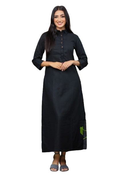 Linen half placket button long dress